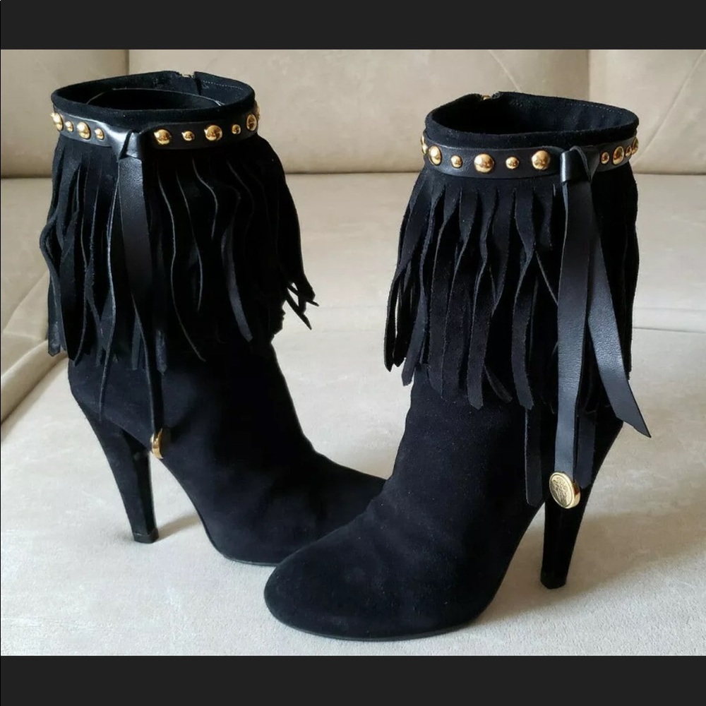Gucci Devendra Fringe Studded Mid Calf Black Boots
